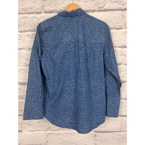 Chicos Womens S Minimalist Office Business Classic No Iron Leopard Button Shirt - Picture 4 of 10